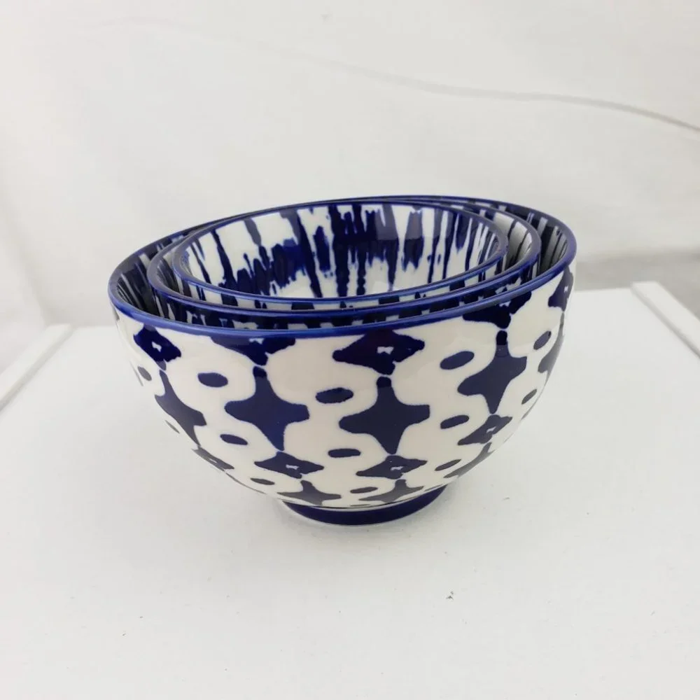 West Elm Set of Three Indigo Tie-Dye Nesting Bowls